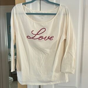Universal Thread Cream Long Sleeve Top with Red 'Love' Embellishment